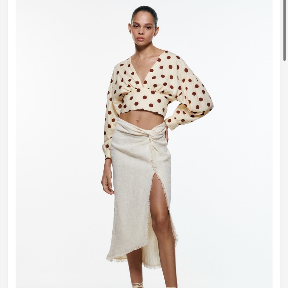 NWT Zara Polka Dot Linen Blend Top - Picture 5 of 5
